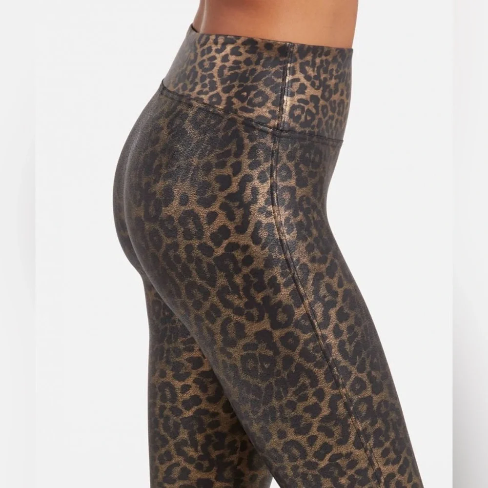 Spanx Faux Leather Leopard Leggings Leopard Shine Size Medium Animal Print - Picture 2 of 12